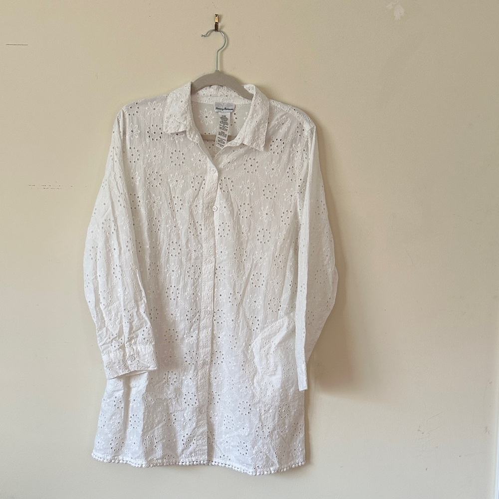 Tommy Bahama White Eyelet Swim Coverup, S